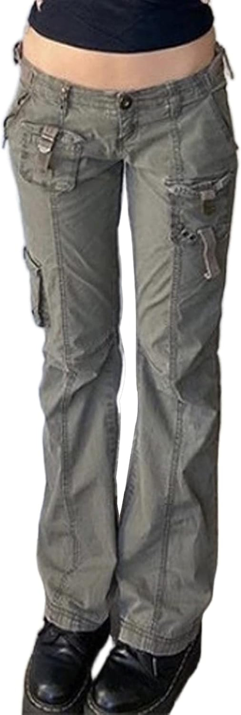 Gothic Cargo Jeans for Women Wide Straight Leg Punk Grunge Baggy Pants Goth Aesthetic Trousers Y2K Streetwear with Pockets