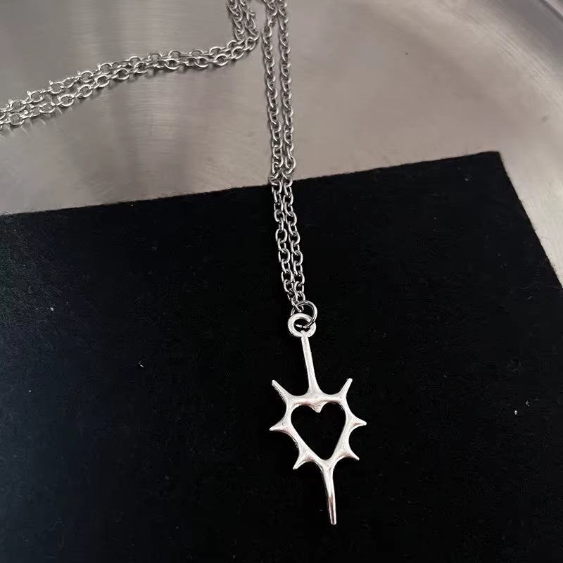 Y2K Flail Fire Heart Teeth Pendant Necklace for Women Men Charm Necklace Grunge Punk Fashion Jewelry 