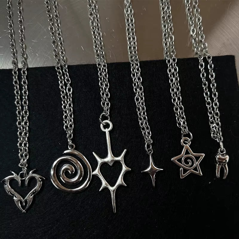 Y2K Flail Fire Heart Teeth Pendant Necklace for Women Men Charm Necklace Grunge Punk Fashion Jewelry 