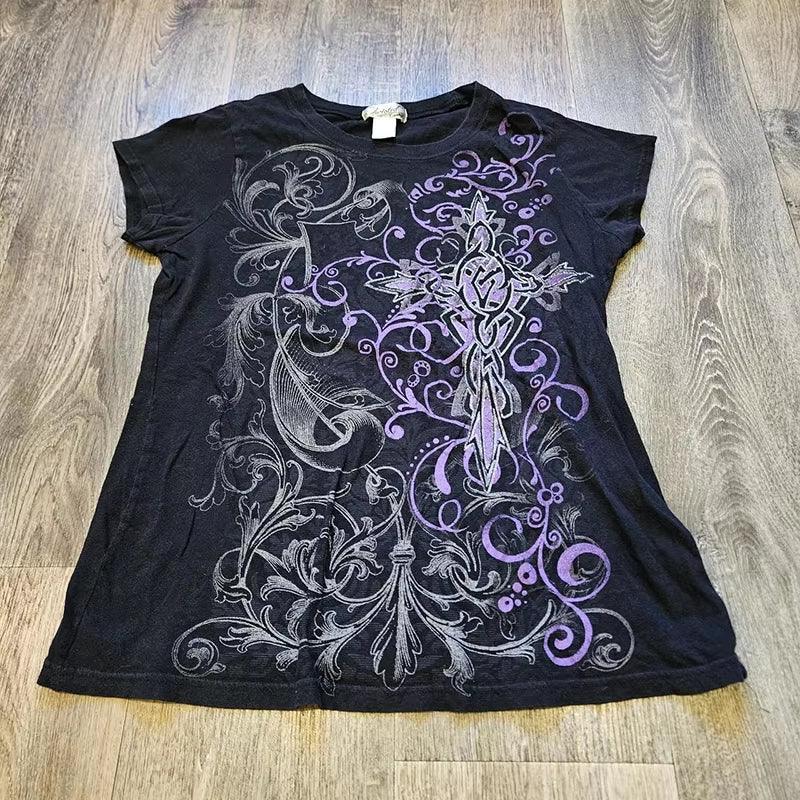 Y2K Kitty 90S Clothes Vintage Kpop Goth Emo Aesthetic Clothing T-Shirt Baby Tees Y2K Tops Crop Top Women Gothic Grunge Clothes