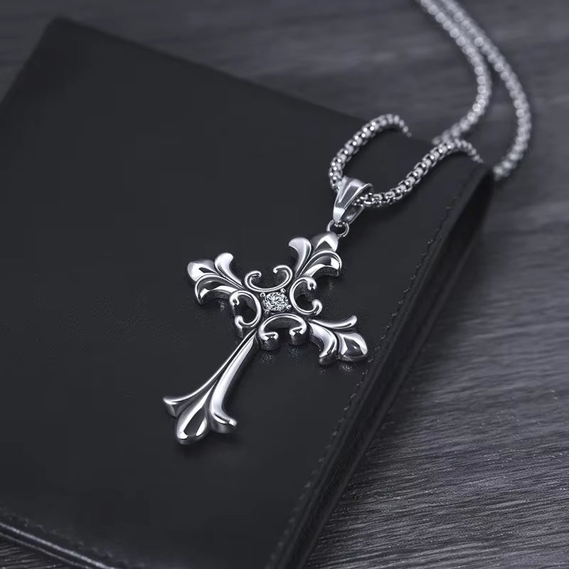 European and American Fashion Personality Retro Gothic Cross Necklace for Men and Women Street Hip-Hop Trendsetters Versatile Pe