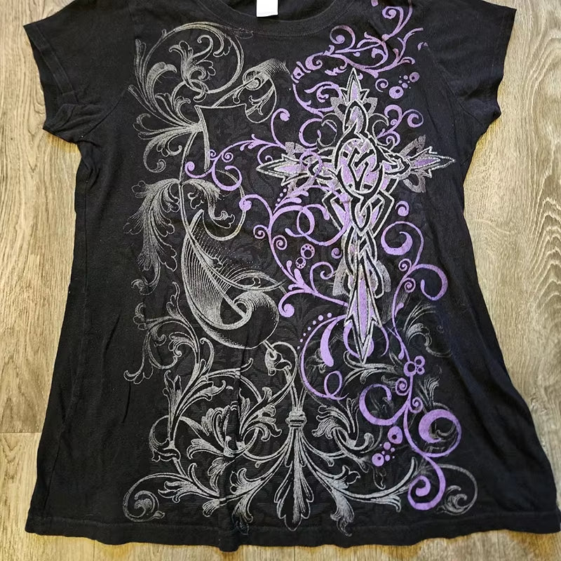 Y2K Kitty 90S Clothes Vintage Kpop Goth Emo Aesthetic Clothing T-Shirt Baby Tees Y2K Tops Crop Top Women Gothic Grunge Clothes