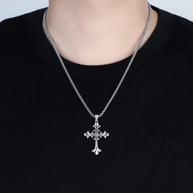 European and American Fashion Personality Retro Gothic Cross Necklace for Men and Women Street Hip-Hop Trendsetters Versatile Pe