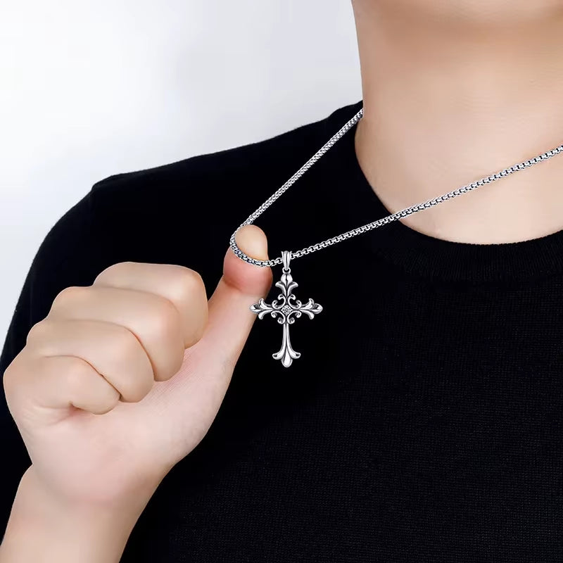 European and American Fashion Personality Retro Gothic Cross Necklace for Men and Women Street Hip-Hop Trendsetters Versatile Pe