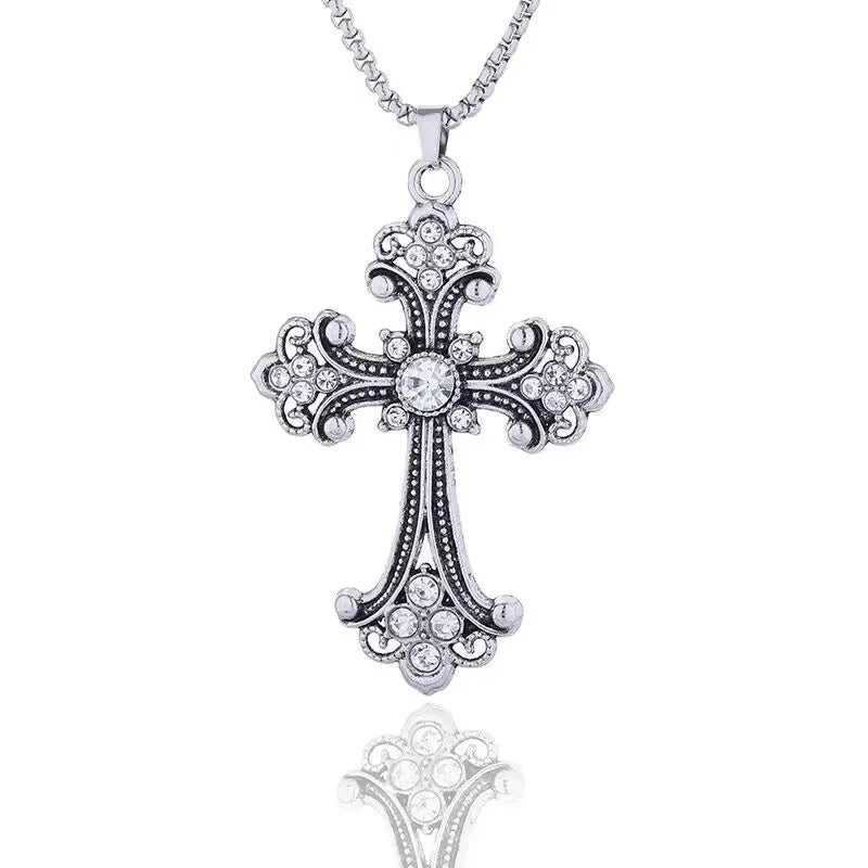 European and American Fashion Personality Retro Gothic Cross Necklace for Men and Women Street Hip-Hop Trendsetters Versatile Pe