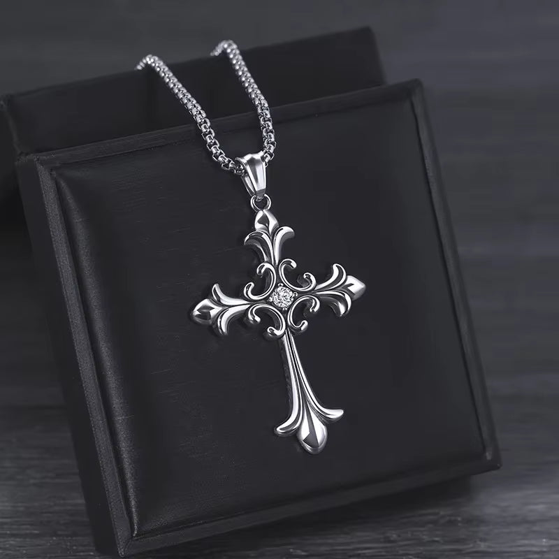 European and American Fashion Personality Retro Gothic Cross Necklace for Men and Women Street Hip-Hop Trendsetters Versatile Pe
