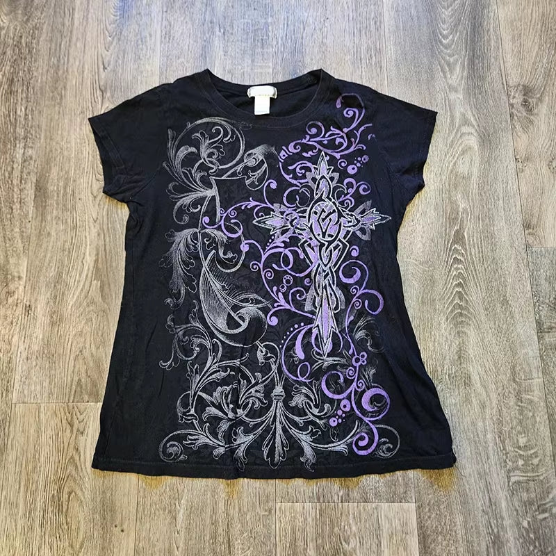 Y2K Kitty 90S Clothes Vintage Kpop Goth Emo Aesthetic Clothing T-Shirt Baby Tees Y2K Tops Crop Top Women Gothic Grunge Clothes