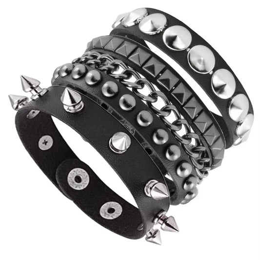New 3Pcs/Set Black Goth Emo Boho Bracelets for Men Women Punk Gothic Spike Rivets PU Leather Bracelet Bangles Party Jewelry Gift