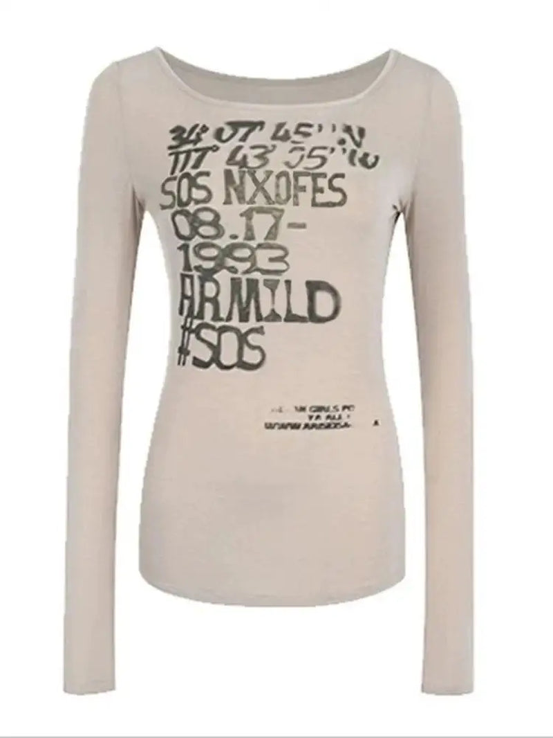 Y2K Vintage T Shirt Women Print Letter Tee Tops Skinny 2000S Japanese Autumn Streetwear Grunge Tops Fairycore Tshirts
