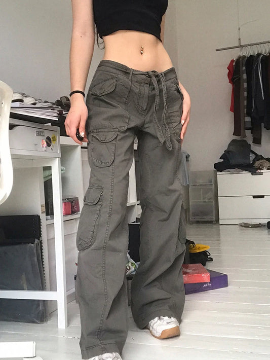 Streetwear Women Baggy Denim Jeans Vintage Low Waist Pockets Grunge Casual Pants Harajuku 90S Joggers Fairycore Clothes
